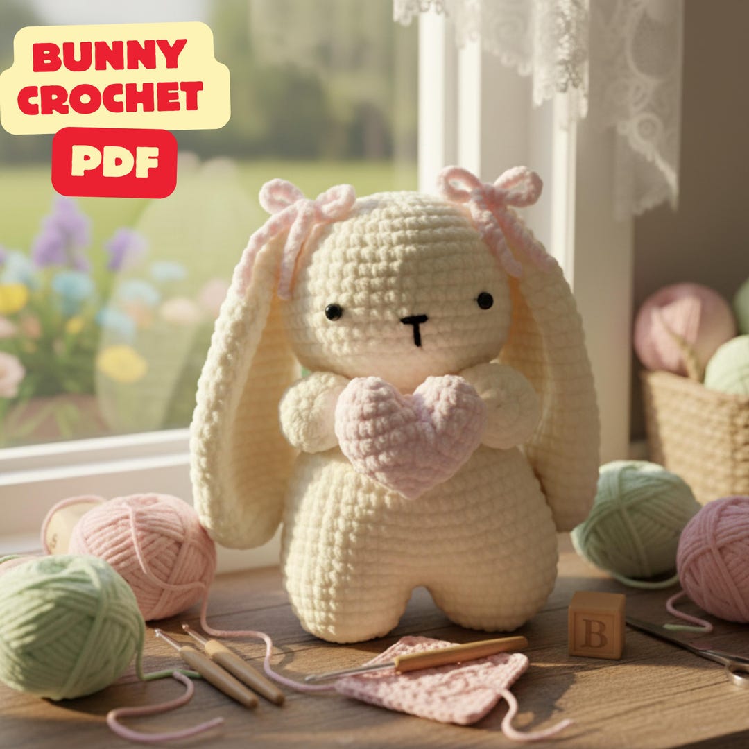 Bunny Plush Crochet Pattern PDF | Cute Amigurumi Rabbit With Heart ...