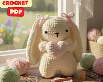 Bunny Plush Crochet Pattern PDF | Cute Amigurumi Rabbit with Heart | Beginner Friendly Plushie Pattern | Soft Toy Crochet Tutorial