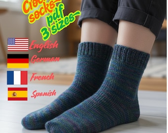 Easy Crochet Socks Pattern PDF Beginner winter Crochet Socks  Cozy Winter Socks  English German French Spanish
