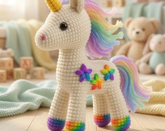 Crochet Unicorn Pattern PDF | Rainbow Amigurumi Unicorn Plush Toy | Beginner Friendly Low Sew Pattern | Instant Download
