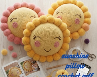 Sunshine Pillow Crochet Pattern PDF, Cute Amigurumi Sun Cushion Pattern, Crochet Flower Pillow DIY, Nursery Decor Crochet Pattern