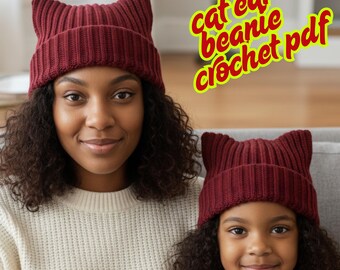 Crochet  cat ear Beanie Pattern PDF, Easy Crochet Hat Tutorial, Winter Beanie , DIY Beanie Pattern, Crochet Hat Pattern for Beginners