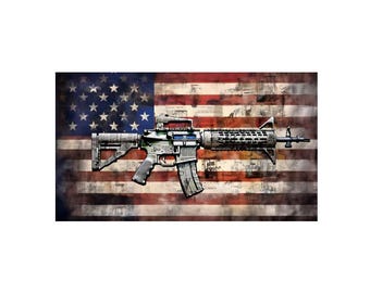 AR-15 American Flag Decal, Distressed, UV Perma-Sticker, 3"