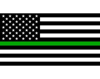 Thin Green Line Flag Decal, UV Perma-Sticker, No Background, 3"