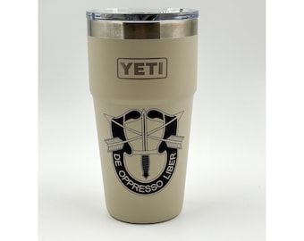 YETI Rambler 20oz Stackable Cup Cape Taupe | US Army Special Forces Crest | NWT