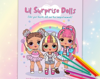 Libro para colorear de muñecas sorpresa para niños: 100 páginas + 100 pegatinas gratis