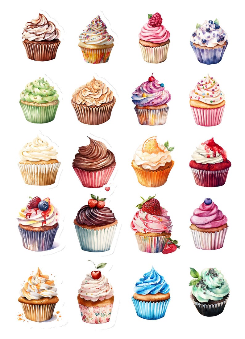 Cupcake Stickers - Birthday Party Invitations, Scrapbooking (40 ...