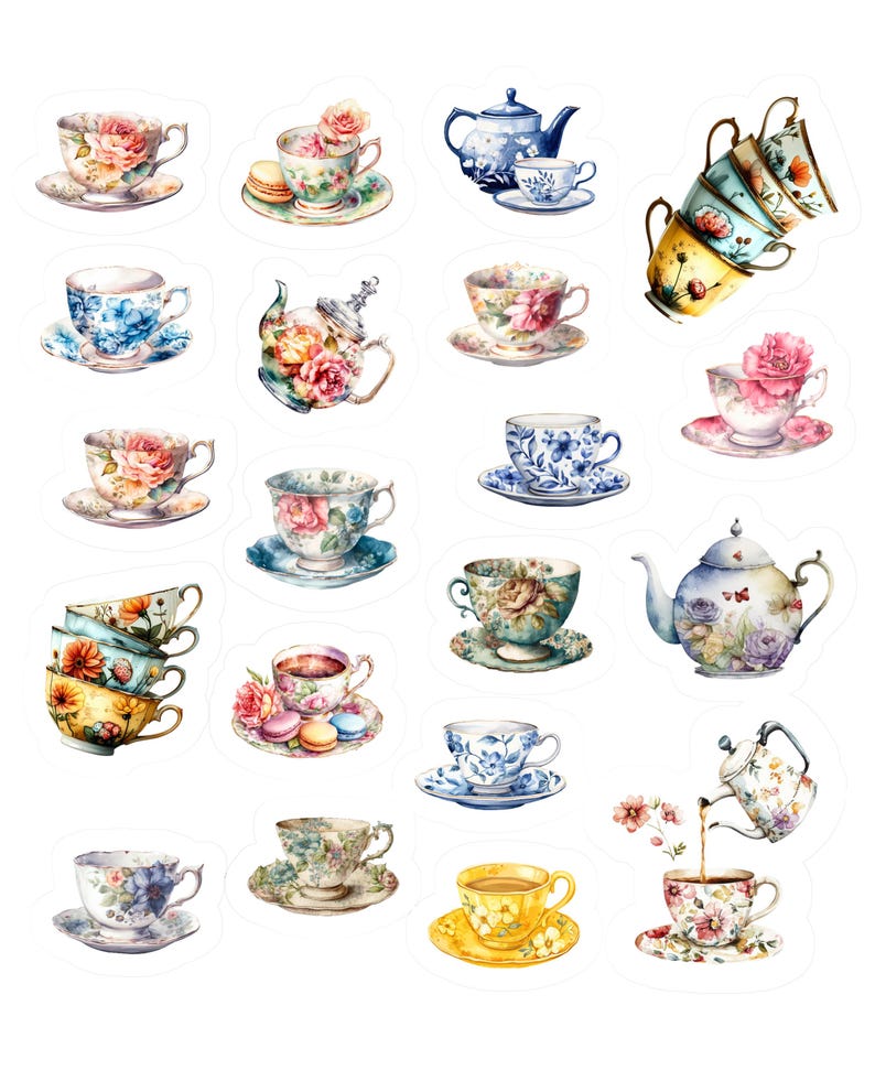 Floral Tea Party Stickers - Dainty Teacups, 20/sheet - Etsy