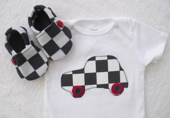 Race Car Onesie With Matching Crib Shoes Baby Boy Etsy