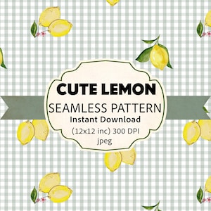 Cute Lemon Gingham Pattern, Seamless Citrus Background, Summer Picnic Digital Paper, Watercolor Lemon Design