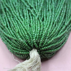 11/0 Opaque Leaf Green glass beads, True Cut 2mm Seed bead hanks, embroidery materials, craft supplies,Native supplies
