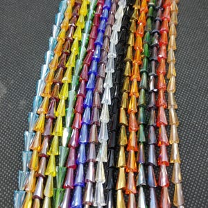 Faceted Glass Cone Beads, Glass Spike Beads, Triangle Pointed Back Crystals for Jewelry making
