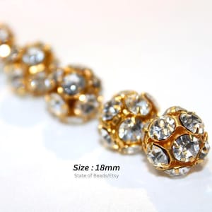 Genuine Swarovski Rhinestone Gold Balls, 18mm Bling Rhinestone Spacers, Gold Brass Beads, High Quality Fire Ball Beads, Vintage