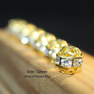Vintage Swarovski Rhinestone Gold Balls, Gold Filled Brass Beads, 12mm Bling Rhinestone Spacers - High Quality Decorative Fire Ball