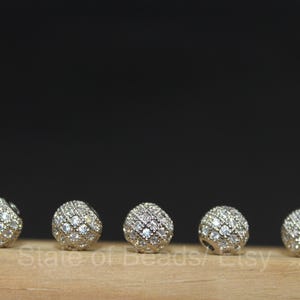 6mm White Micro Pave Bead Studded with Cubic Zirconia, CZ Micro Pave Beads for Bracelet Making, Jewelry, DIY & Craft Supplies