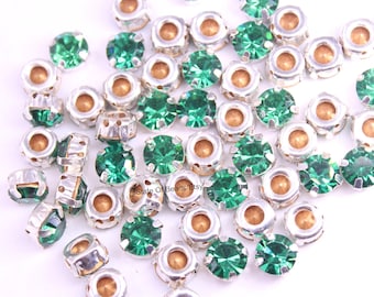 Preciosa Chaton Sew On Crystals 8mm, Genuine Czech Glass Rhinestones in Metal Cup Setting for Jewelry Making & Embellishments