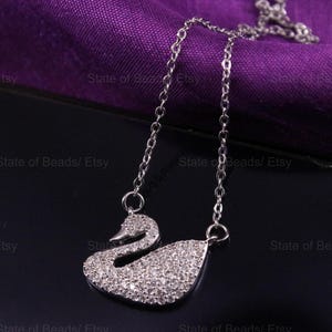 CZ Pave Silver Swan Pendant Necklace – Dainty Animal Jewelry Gift for Her, Adjustable Chain, Silver Bird Necklace, Minimalist Charm