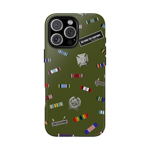 Proud Veteran Phone Case - Dark Green Army Dress Uniform Inspired | Military Ribbons & Awards Protective Case