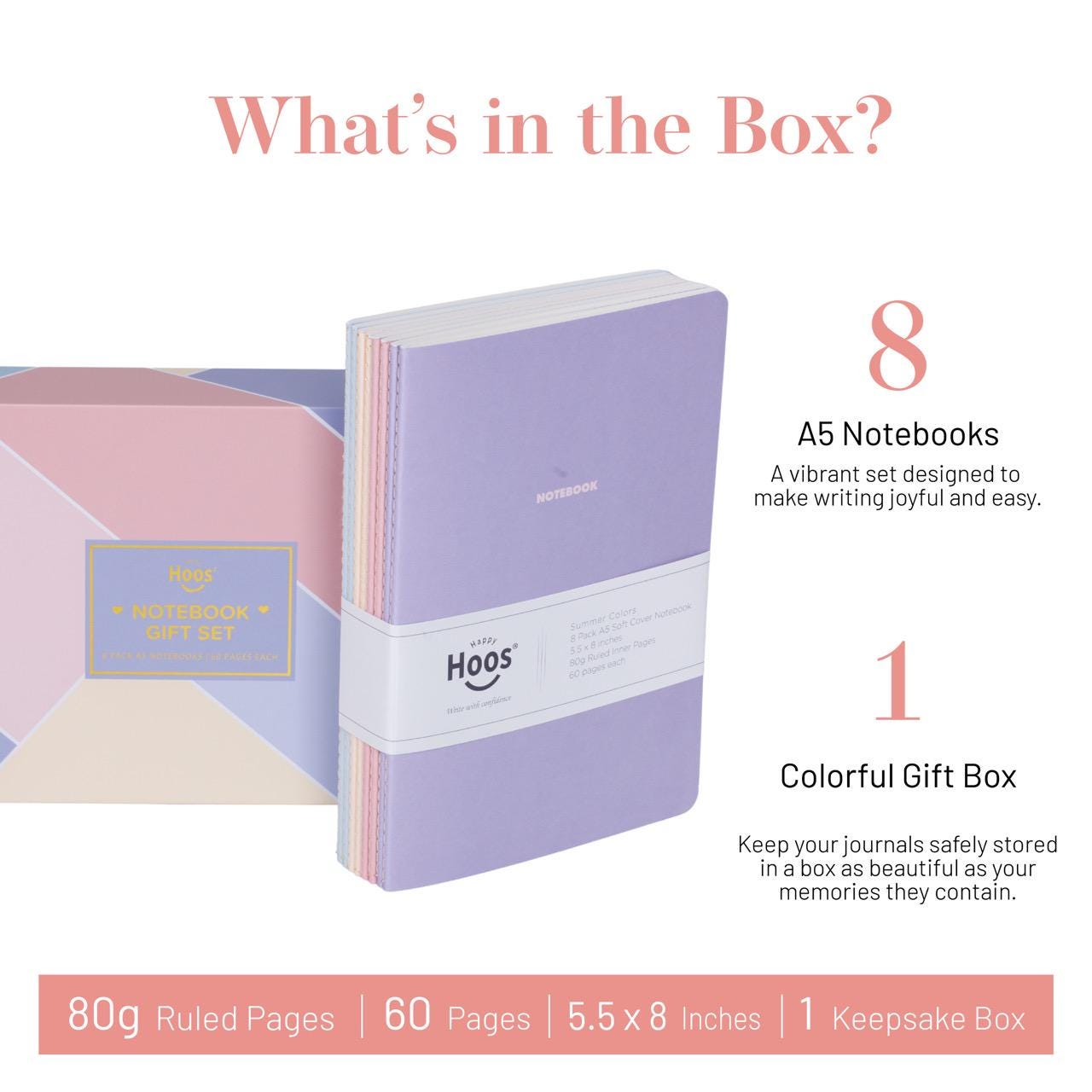 Summer Colors Notebook Set With Box– 8 Pack A5 Softcover Journals in ...