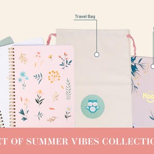 Säsongspresentkort - 3 spiralanteckningsböcker med minnesask och reseväska | Vinter, vår, sommar, höst | Botaniska omslag i guldfolie Summer Vibes