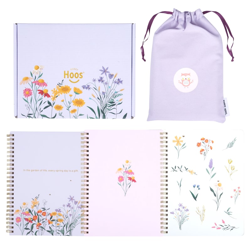 Spring Blossom Spiral Notebook Gift Set – 3 Spiral Journals + Travel ...