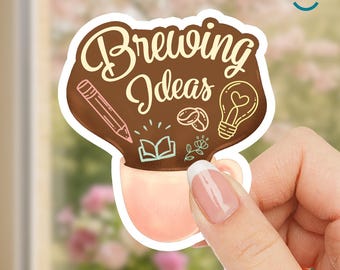 Adesivo de 4" Ideias para Preparar Café | Adesivo para Laptop de Escritor Criativo | Vinil à Prova D'água | Presente para Amantes de Café | Acessórios para Diário | Fosco 4x3,7 pol.