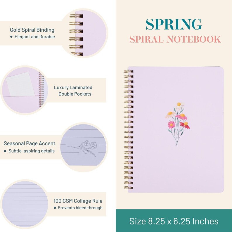 Spring Blossom Spiral Notebook Gift Set – 3 Spiral Journals + Travel ...