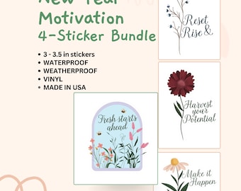 Pacchetto di adesivi motivazionali per il nuovo anno / Confezione da 4 adesivi in vinile opaco / Adesivi impermeabili per planner e laptop / Citazioni per la definizione degli obiettivi / Prodotto negli Stati Uniti