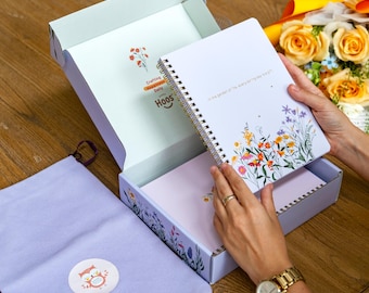 Seasonal Journal Gift Set - 3 Spiral Notebooks with Keepsake Box & Travel Bag |Winter Spring Summer Fall | Gold Foil Botanical Covers