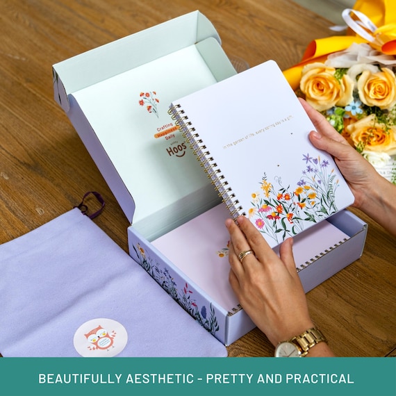 Seasonal Journal Gift Set - 3 Spiral Notebooks with Keepsake Box & Travel Bag |Winter Spring Summer Fall | Gold Foil Botanical Covers