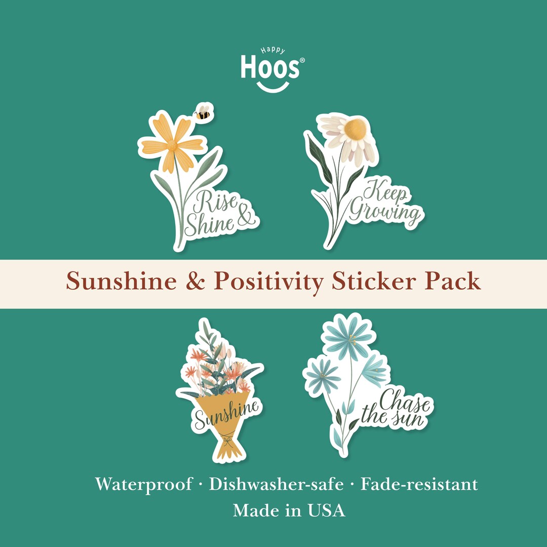Sunshine Positivity Sticker Pack, 4 Waterproof Matte Vinyl Stickers ...