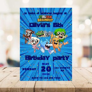 Italian Brainrot Birthday Invitation: Editable Kids Party Template (5x7 Digital Download