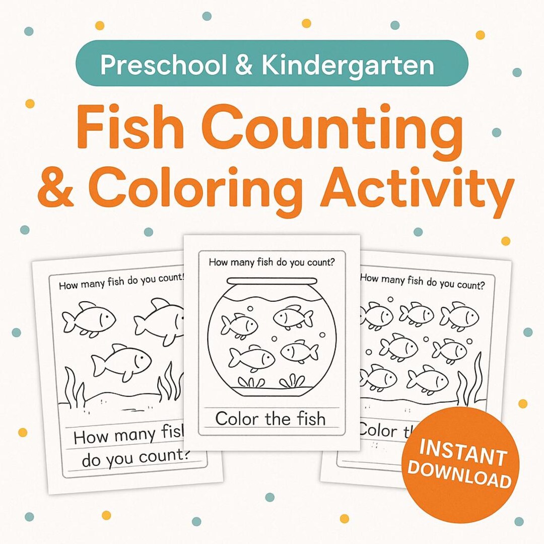 Fish Counting & Coloring: Math Worksheets for Preschool (PDF) - Etsy ...
