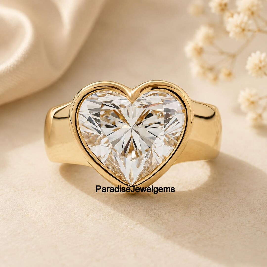 Heart Cut Solitaire Ring, Gold Statement Ring, Lab Grown Diamond Ring ...