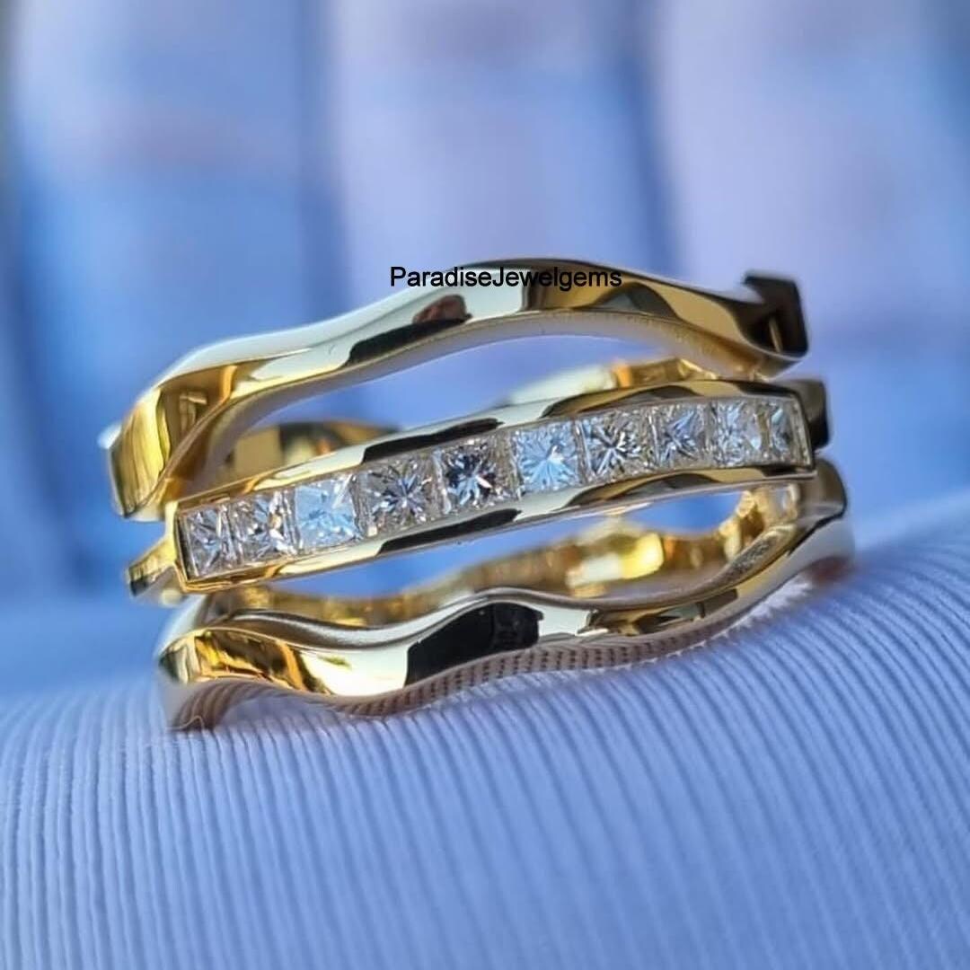 0.6 TCW Princess Cut Moissanite Diamond Ring, Chaneel Set Half Eternity ...