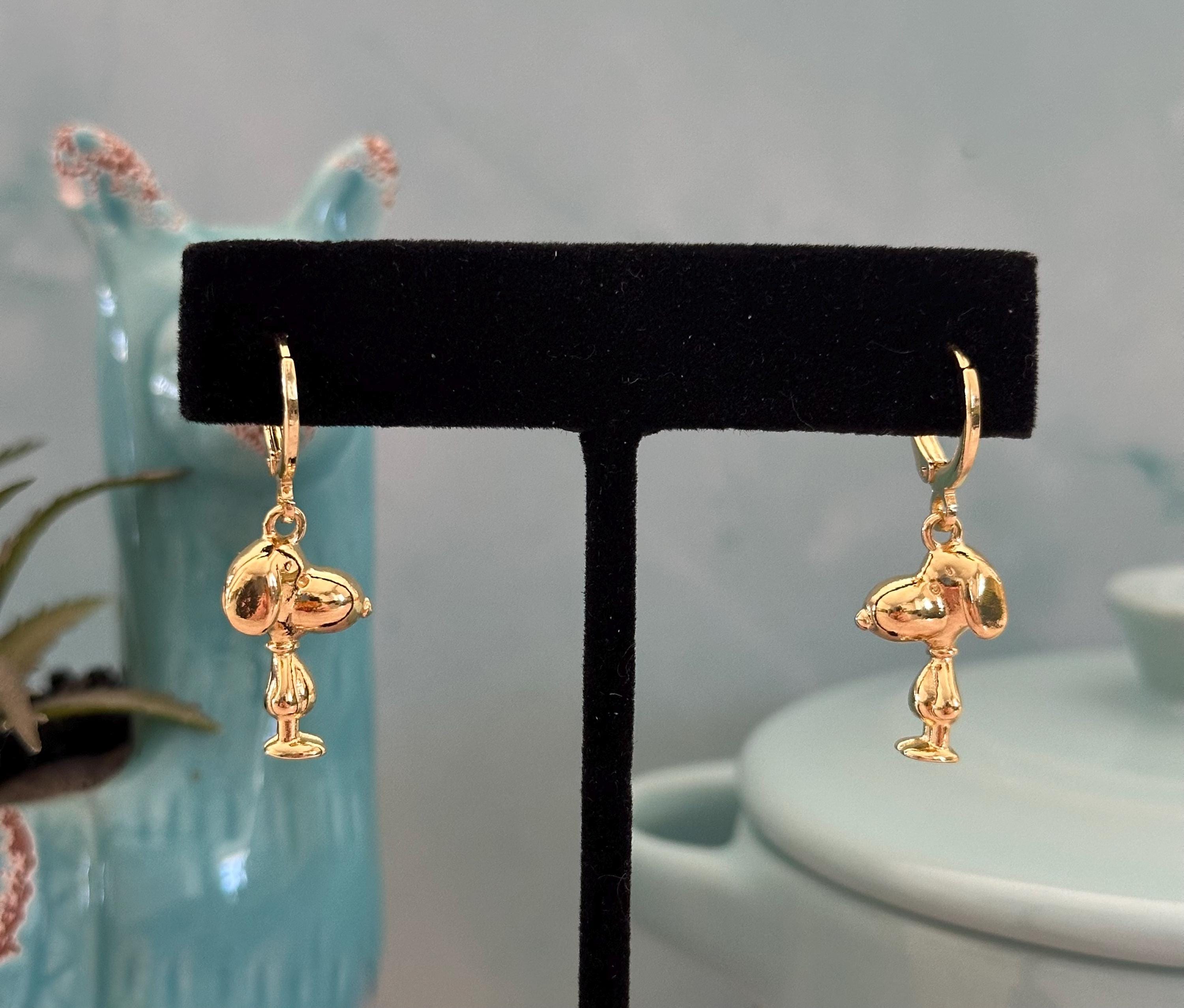 Snoopy Set di orecchini adorabili pendenti a goccia smaltati ad anello oro
