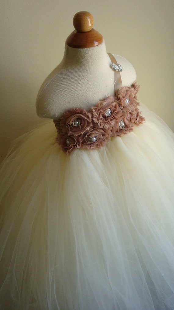 Items similar to Flower girl dress Ivory tutu dress, chiffton roses