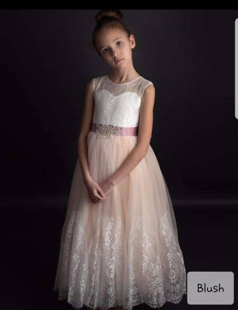 floor length flower girl dress flower girl dress lace ball gown Blush flower girl dress champagne flower girl dress