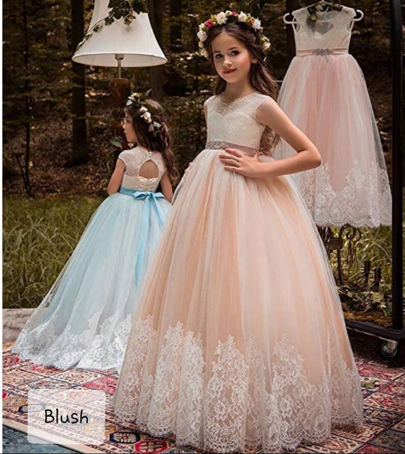 floor length flower girl dress flower girl dress lace ball gown Blush flower girl dress champagne flower girl dress