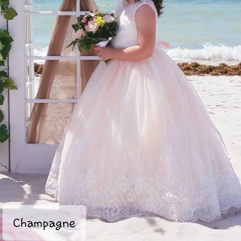 floor length flower girl dress flower girl dress lace ball gown Blush flower girl dress champagne flower girl dress