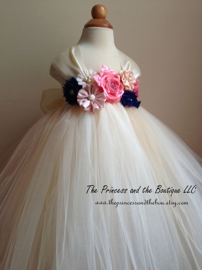 ivory and royal blue flower girl dress