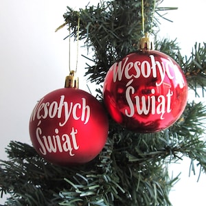 Red / White Polish Wesołych Świąt Happy Holiday Christmas Tree Bauble Hanging Tree Decoration