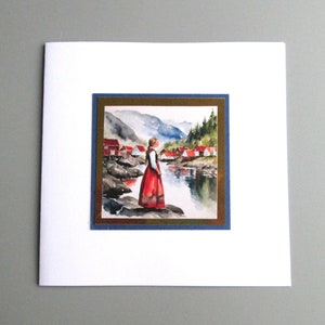 Norwegian Girl In Bunad And Fjord Greeting Card - Scandinavian Gift