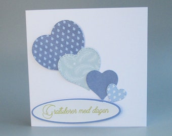 Norwegian Happy Birthday Gratulerer Med Dagen Blue  Blank Greeting Card