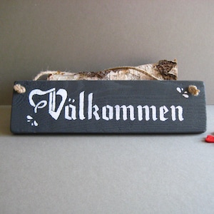 Grey Välkommen Swedish Welcome Reclaimed Wood Hanging Sign