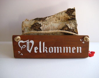 Velkommen Norwegian and Danish Reclaimed Wood Welcome Hanging Sign