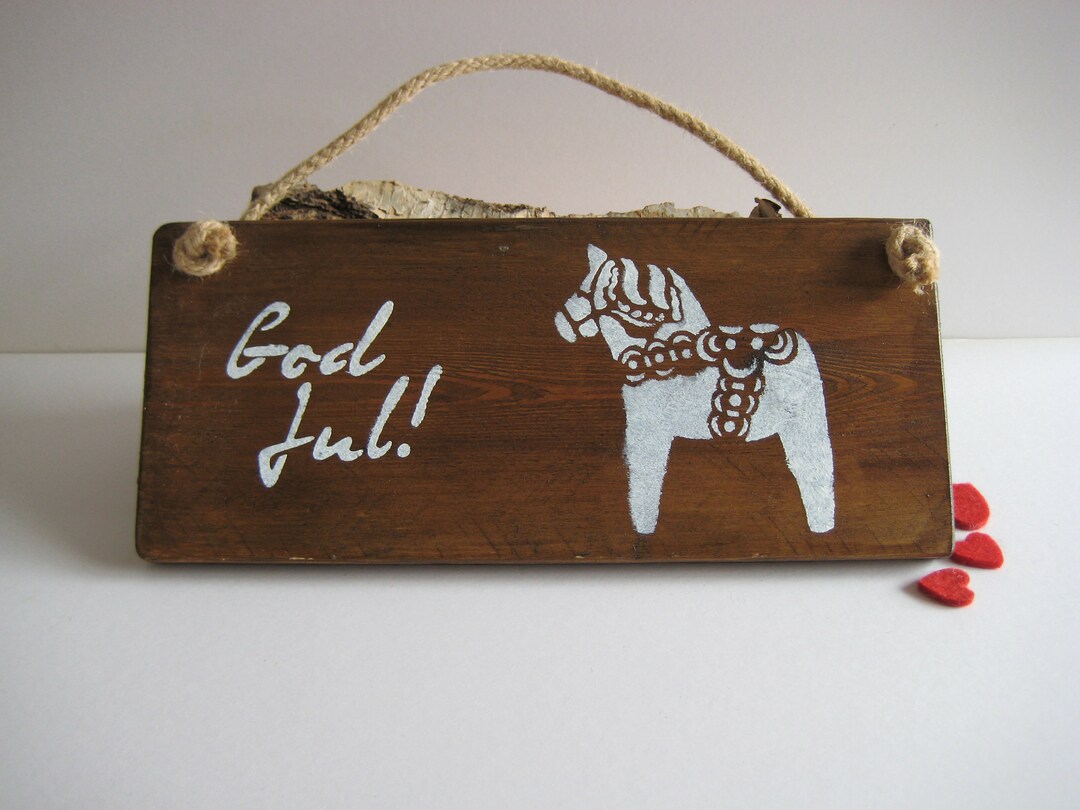 Brown Dala Horse and God Jul Reclaimed Wooden Hanging Sign - Etsy