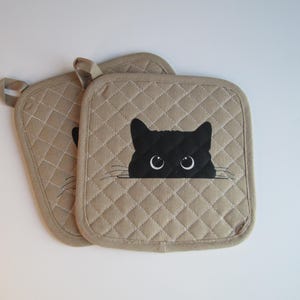 Pair Of Black Cat Pot Holders - Black Kitten Present - Animal Lover Home - Potholder