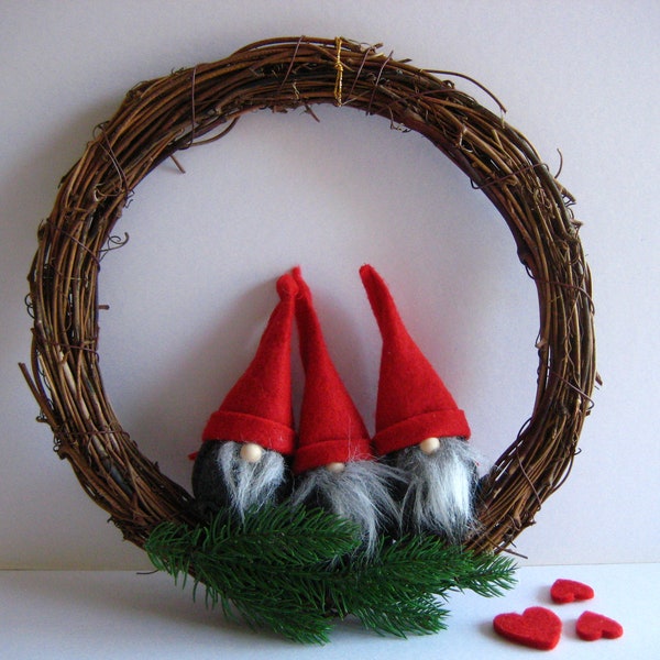 Red Scandinavian Gnome Christmas Woven Wreath