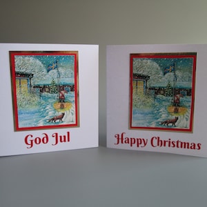 Cartão De Natal Gnomo Escandinavo da Bandeira Sueca / Nisse / Tomte God Jul